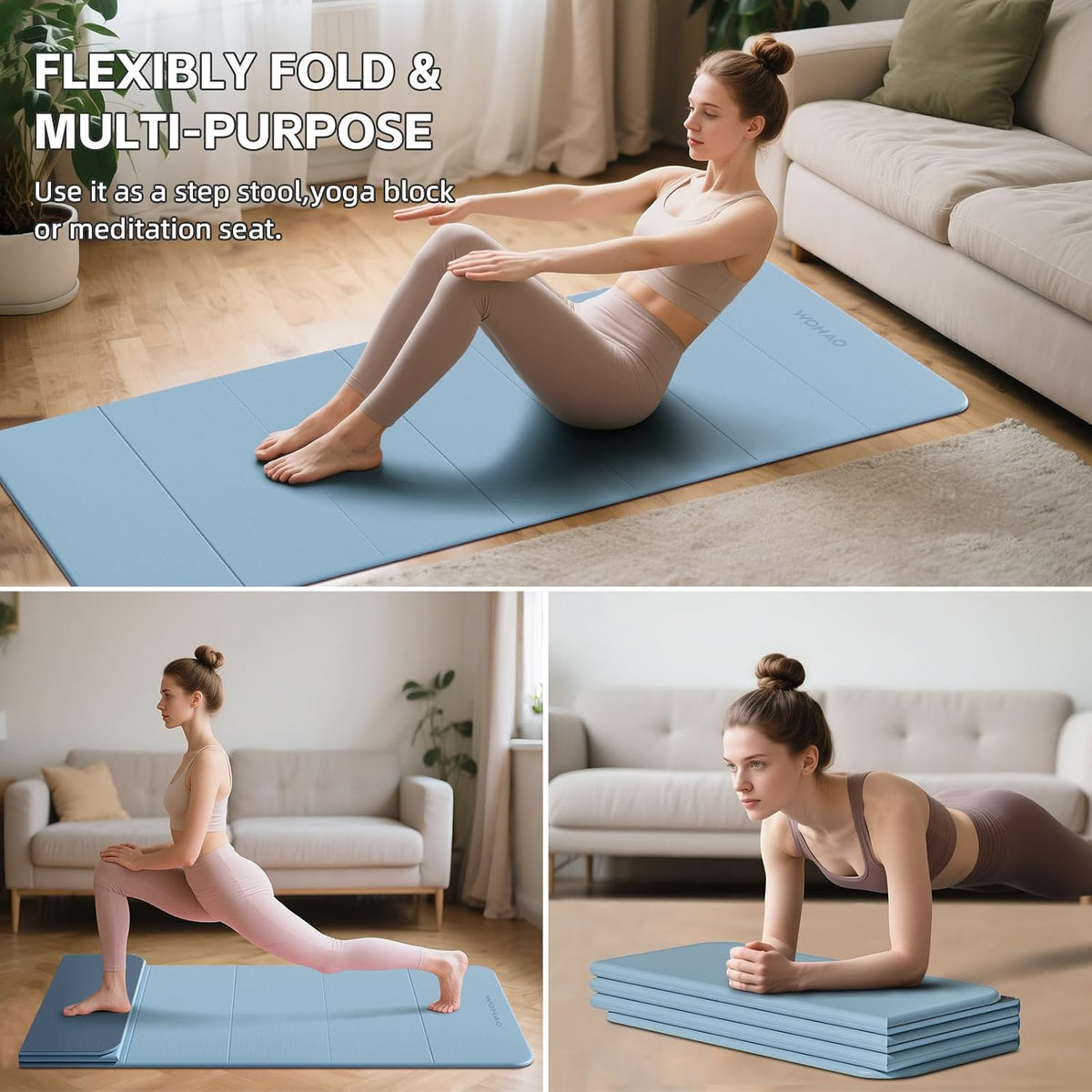7-Fold Yoga Mat 70"x24" - 1/2 Inch Thick Folding Exercise Mat, Compact Non-Slip TPE Mat for Travel, Storage, Yoga & Home Gym, Lightweight & Portable