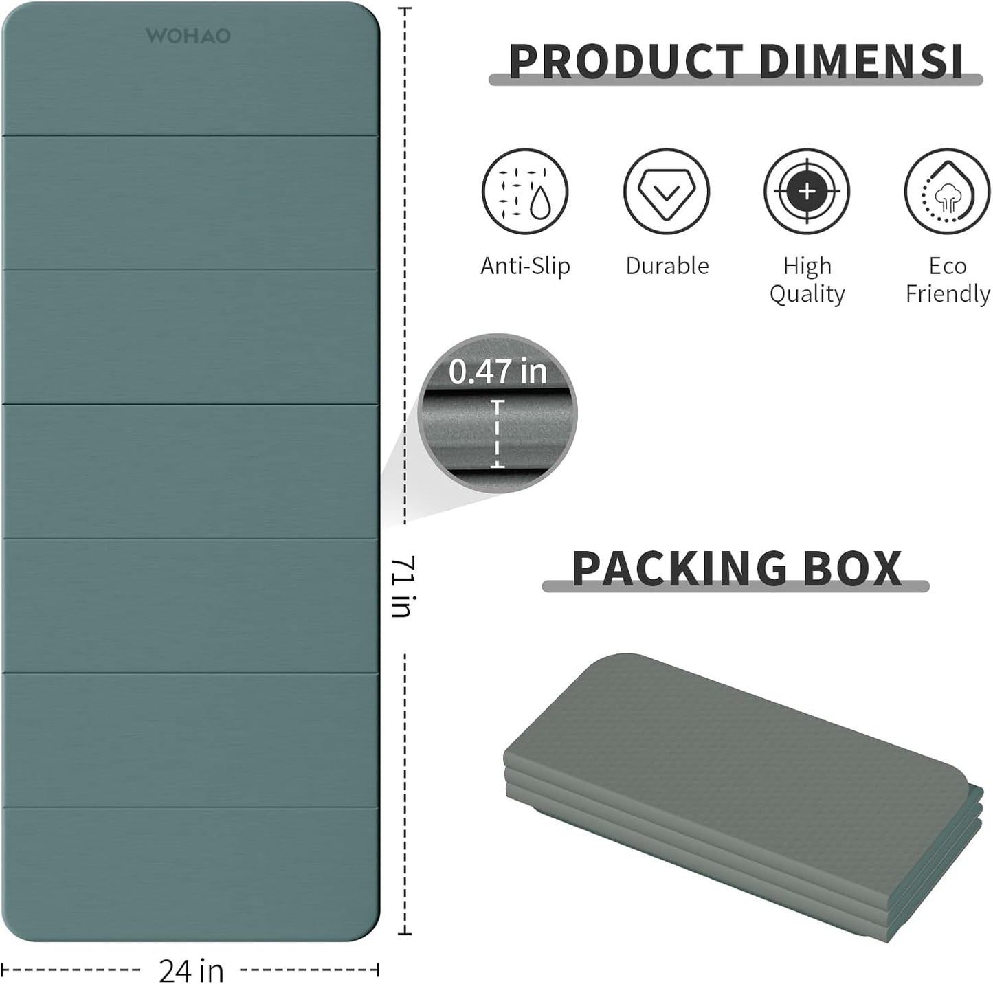 7-Fold Yoga Mat 70"x24" - 1/2 Inch Thick Folding Exercise Mat, Compact Non-Slip TPE Mat for Travel, Storage, Yoga & Home Gym, Lightweight & Portable
