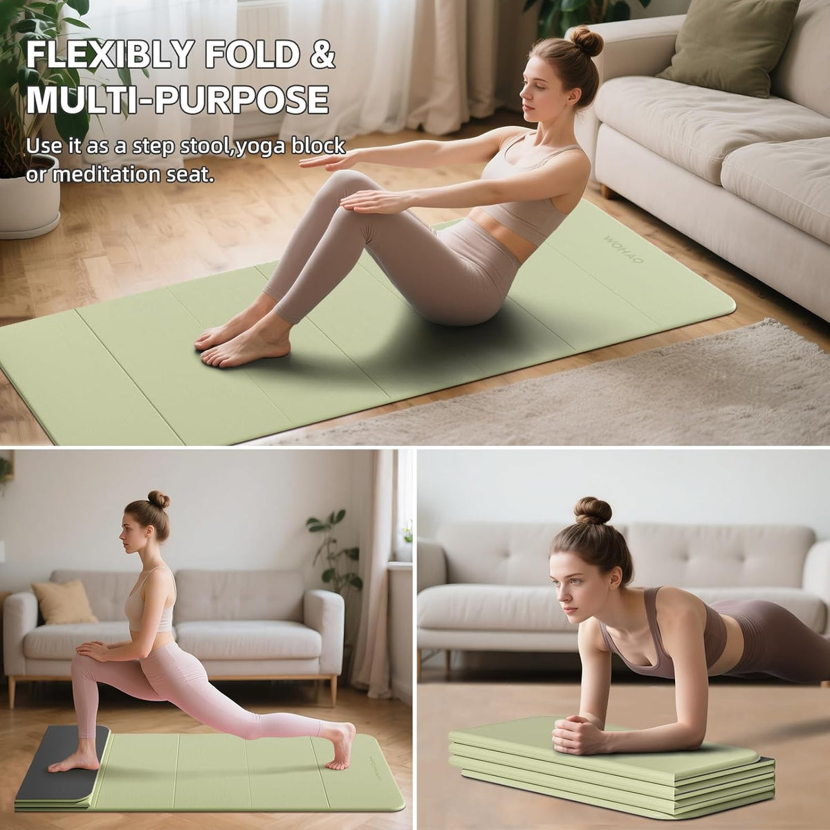 7-Fold Yoga Mat 70"x24" - 1/2 Inch Thick Folding Exercise Mat, Compact Non-Slip TPE Mat for Travel, Storage, Yoga & Home Gym, Lightweight & Portable