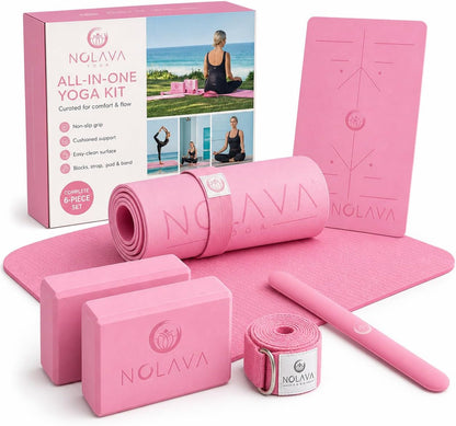 Nolava Yoga Mat with Bag – 72 x 24 inch, 1/4 inch Thick Non-Slip Mat – Includes Slap Band, Black Zippered Carry Tote with Mat Sleeve & Inner Pocket – For Yoga, Pilates, Home or Studio.