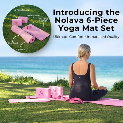 Nolava Yoga Mat with Bag – 72 x 24 inch, 1/4 inch Thick Non-Slip Mat – Includes Slap Band, Black Zippered Carry Tote with Mat Sleeve & Inner Pocket – For Yoga, Pilates, Home or Studio.