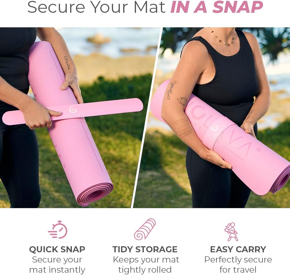 Nolava Yoga Mat with Bag – 72 x 24 inch, 1/4 inch Thick Non-Slip Mat – Includes Slap Band, Black Zippered Carry Tote with Mat Sleeve & Inner Pocket – For Yoga, Pilates, Home or Studio.
