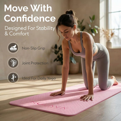 Nolava Yoga Mat with Bag – 72 x 24 inch, 1/4 inch Thick Non-Slip Mat – Includes Slap Band, Black Zippered Carry Tote with Mat Sleeve & Inner Pocket – For Yoga, Pilates, Home or Studio.
