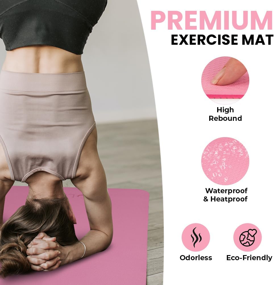 Nolava Yoga Mat with Bag – 72 x 24 inch, 1/4 inch Thick Non-Slip Mat – Includes Slap Band, Black Zippered Carry Tote with Mat Sleeve & Inner Pocket – For Yoga, Pilates, Home or Studio.