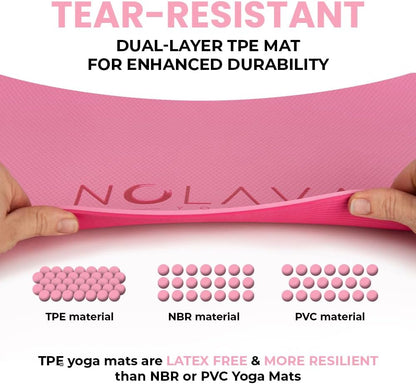 Nolava Yoga Mat with Bag – 72 x 24 inch, 1/4 inch Thick Non-Slip Mat – Includes Slap Band, Black Zippered Carry Tote with Mat Sleeve & Inner Pocket – For Yoga, Pilates, Home or Studio.