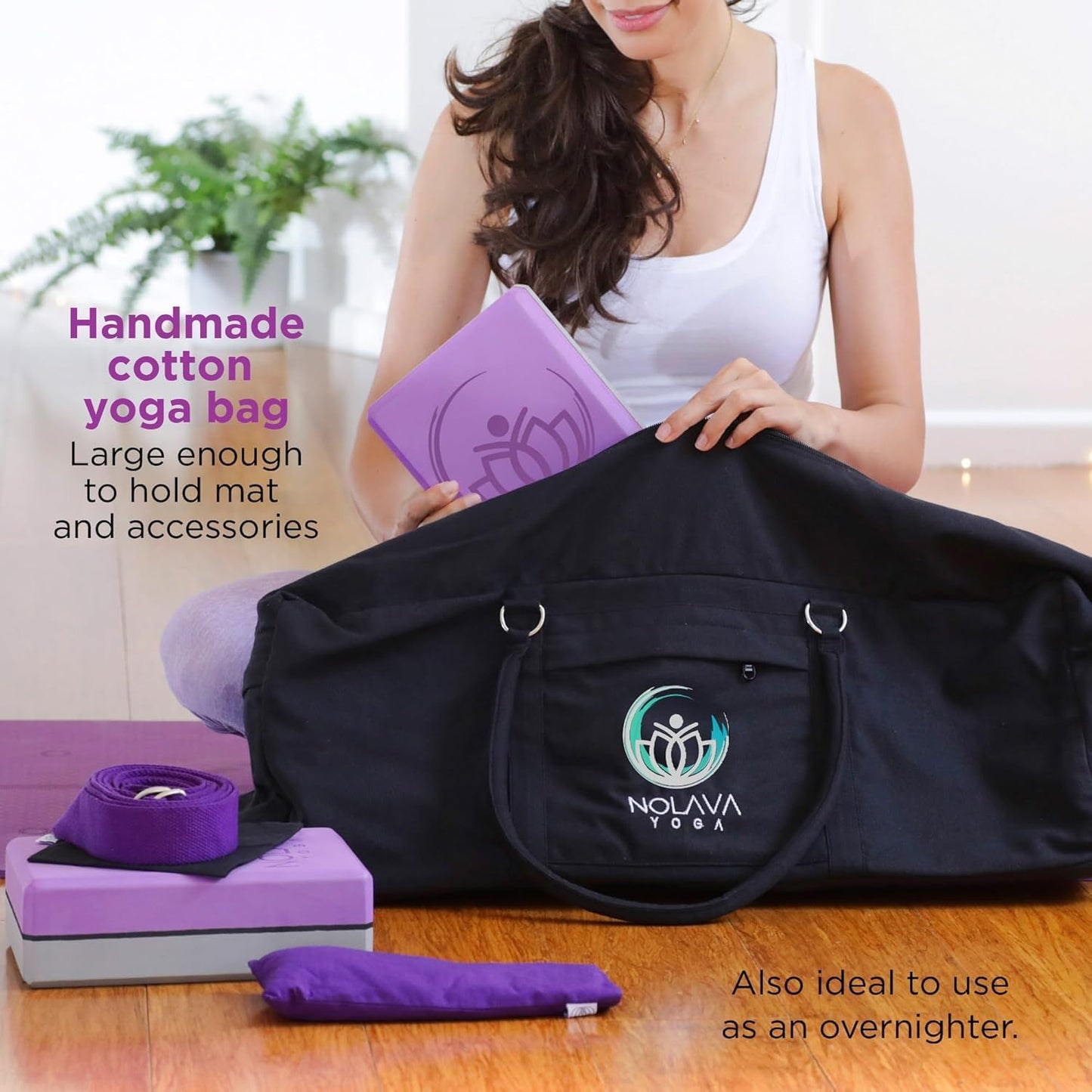 Nolava Yoga Mat with Bag – 72 x 24 inch, 1/4 inch Thick Non-Slip Mat – Includes Slap Band, Black Zippered Carry Tote with Mat Sleeve & Inner Pocket – For Yoga, Pilates, Home or Studio.
