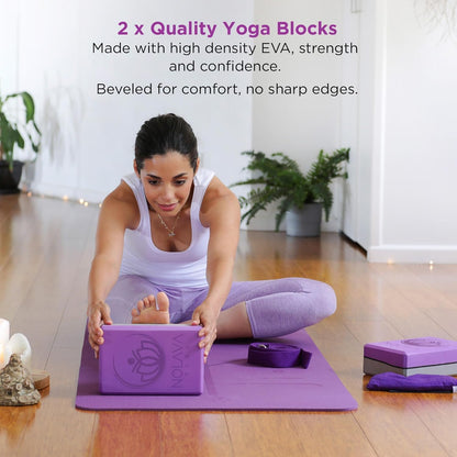 Nolava Yoga Mat with Bag – 72 x 24 inch, 1/4 inch Thick Non-Slip Mat – Includes Slap Band, Black Zippered Carry Tote with Mat Sleeve & Inner Pocket – For Yoga, Pilates, Home or Studio.
