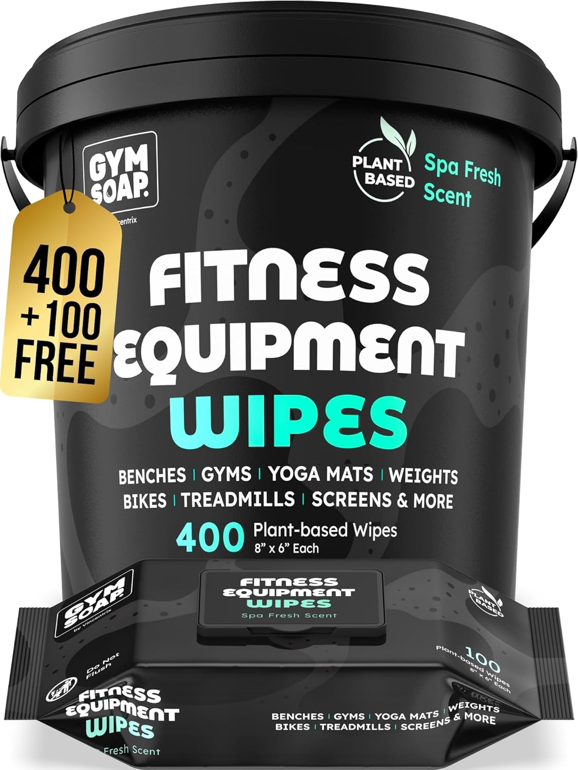Gym & Yoga Mat Cleaner Wipes, Plant Based - 500 Gym Equipment Wipes to Clean Exercise Equipment, Treadmill, Peloton Bikes - Gym Supplies, Yoga Supplier, Cleaning Wipes for Home & Gym - Spa Fresh Scent