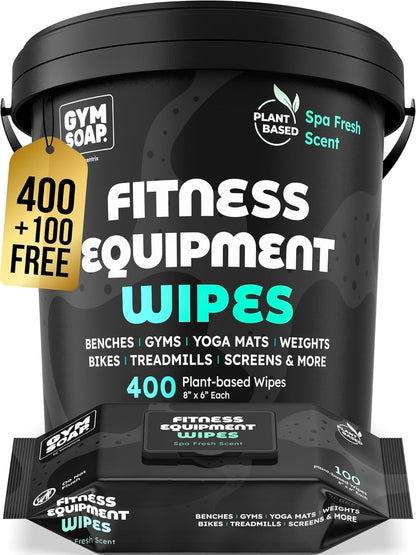 Gym & Yoga Mat Cleaner Wipes, Plant Based - 500 Gym Equipment Wipes to Clean Exercise Equipment, Treadmill, Peloton Bikes - Gym Supplies, Yoga Supplier, Cleaning Wipes for Home & Gym - Spa Fresh Scent
