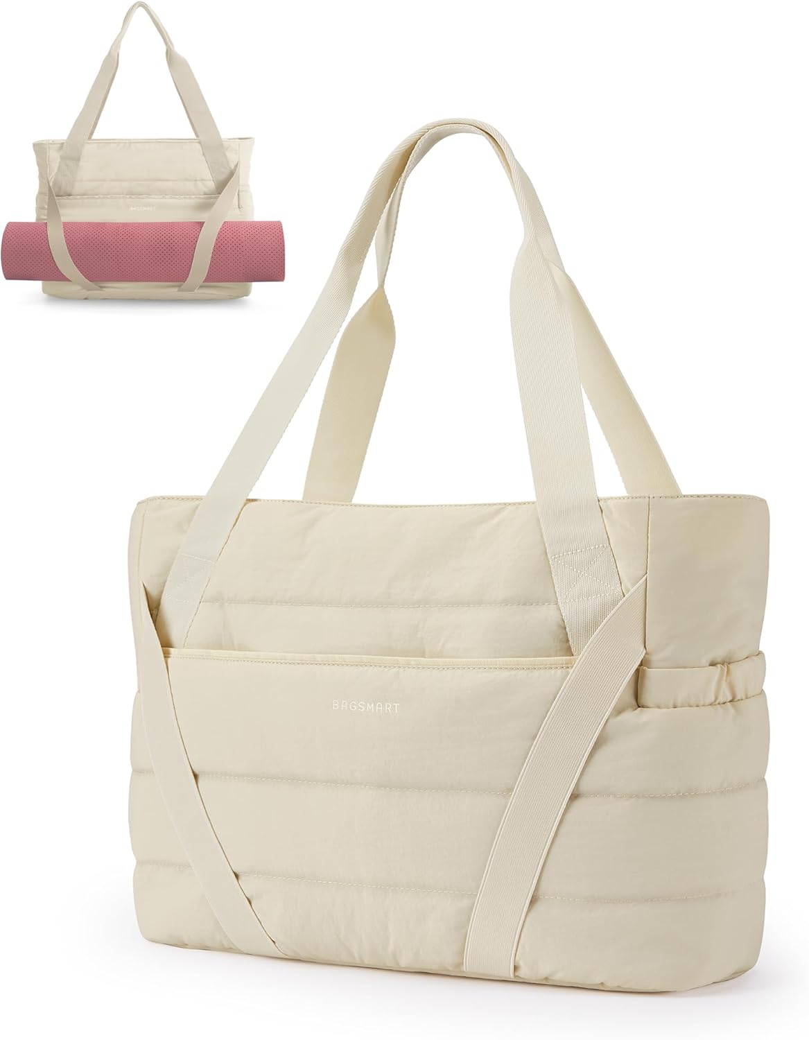 Tote Bag for Women with Zipper and Yoga Mat Straps Quilted Gym Tote for Travel, Work, Sport
