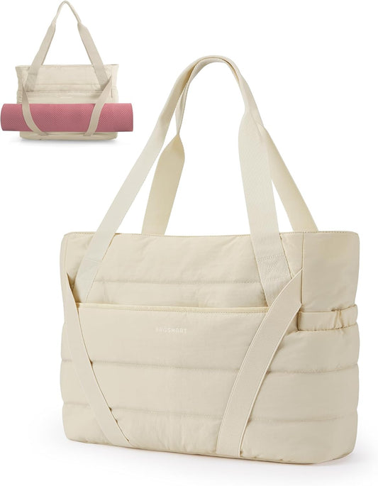 Tote Bag for Women with Zipper and Yoga Mat Straps Quilted Gym Tote for Travel, Work, Sport