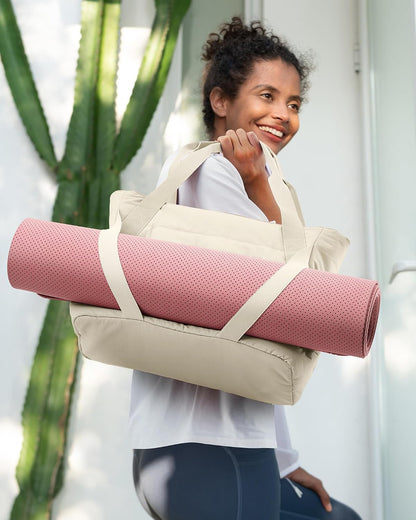 Tote Bag for Women with Zipper and Yoga Mat Straps Quilted Gym Tote for Travel, Work, Sport