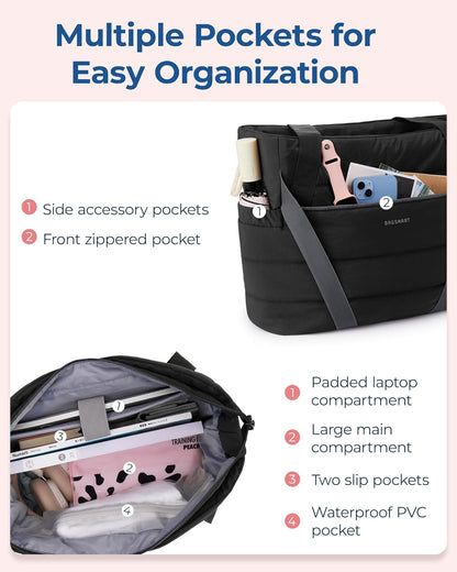 Tote Bag for Women with Zipper and Yoga Mat Straps Quilted Gym Tote for Travel, Work, Sport