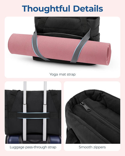 Tote Bag for Women with Zipper and Yoga Mat Straps Quilted Gym Tote for Travel, Work, Sport