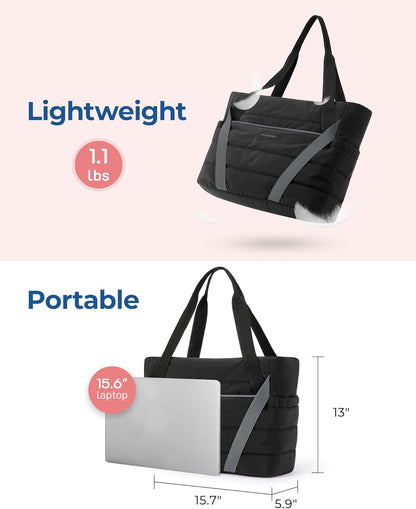 Tote Bag for Women with Zipper and Yoga Mat Straps Quilted Gym Tote for Travel, Work, Sport