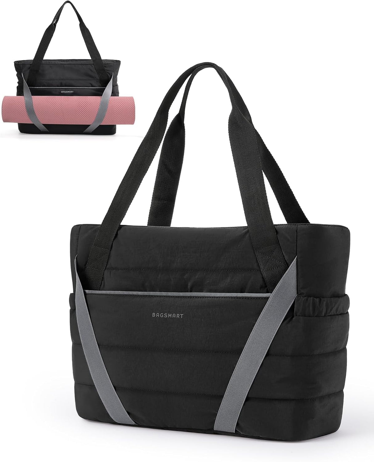 Tote Bag for Women with Zipper and Yoga Mat Straps Quilted Gym Tote for Travel, Work, Sport