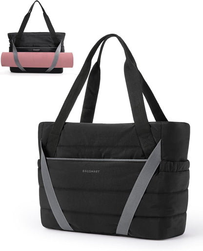 Tote Bag for Women with Zipper and Yoga Mat Straps Quilted Gym Tote for Travel, Work, Sport