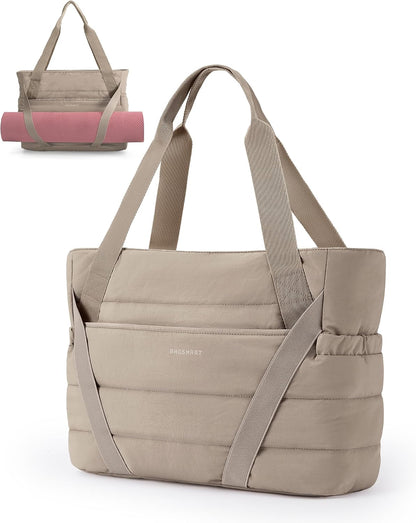 Tote Bag for Women with Zipper and Yoga Mat Straps Quilted Gym Tote for Travel, Work, Sport