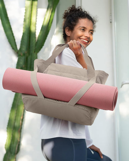 Tote Bag for Women with Zipper and Yoga Mat Straps Quilted Gym Tote for Travel, Work, Sport