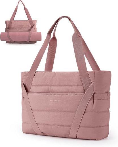 Tote Bag for Women with Zipper and Yoga Mat Straps Quilted Gym Tote for Travel, Work, Sport