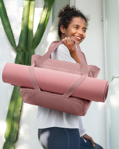 Tote Bag for Women with Zipper and Yoga Mat Straps Quilted Gym Tote for Travel, Work, Sport