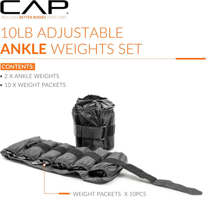 Barbell Adjustable Ankle Weights |10-20lb Pair | Black