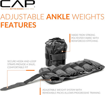 Barbell Adjustable Ankle Weights |10-20lb Pair | Black