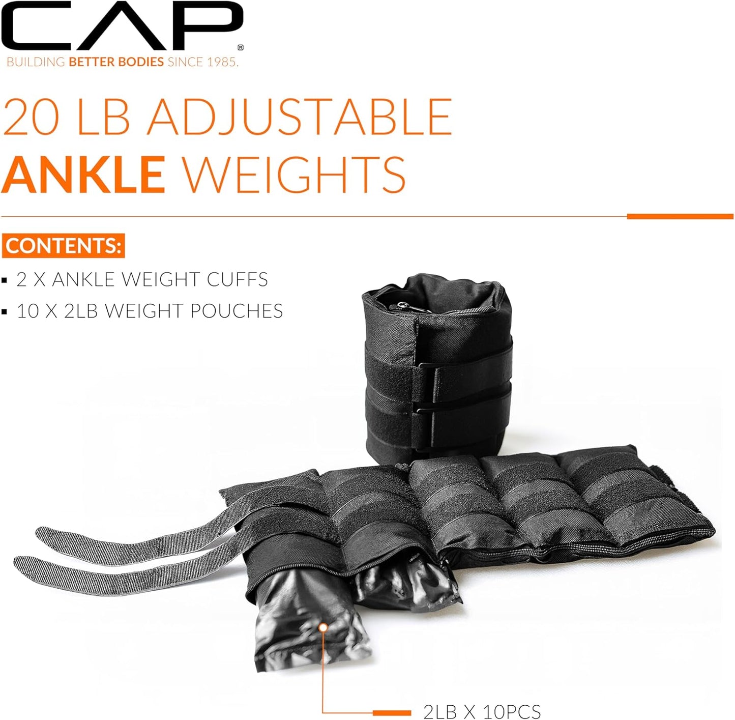 Barbell Adjustable Ankle Weights |10-20lb Pair | Black