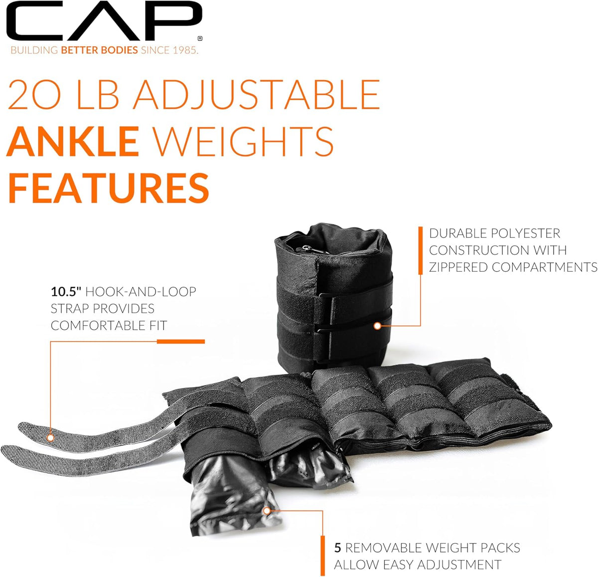 Barbell Adjustable Ankle Weights |10-20lb Pair | Black