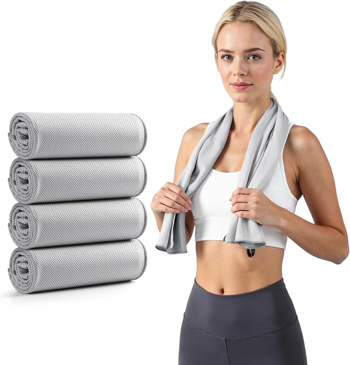 REDKISS 4 Pack Cooling Towels (39"x11"), Ice Towel, Soft Breathable Chilly Towel, Microfiber Towel for Sport, Running, Workout,Gym, Camping & More Activities - Grey