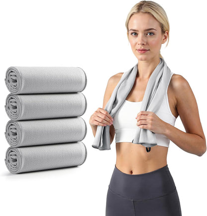 REDKISS 4 Pack Cooling Towels (39"x11"), Ice Towel, Soft Breathable Chilly Towel, Microfiber Towel for Sport, Running, Workout,Gym, Camping & More Activities - Grey