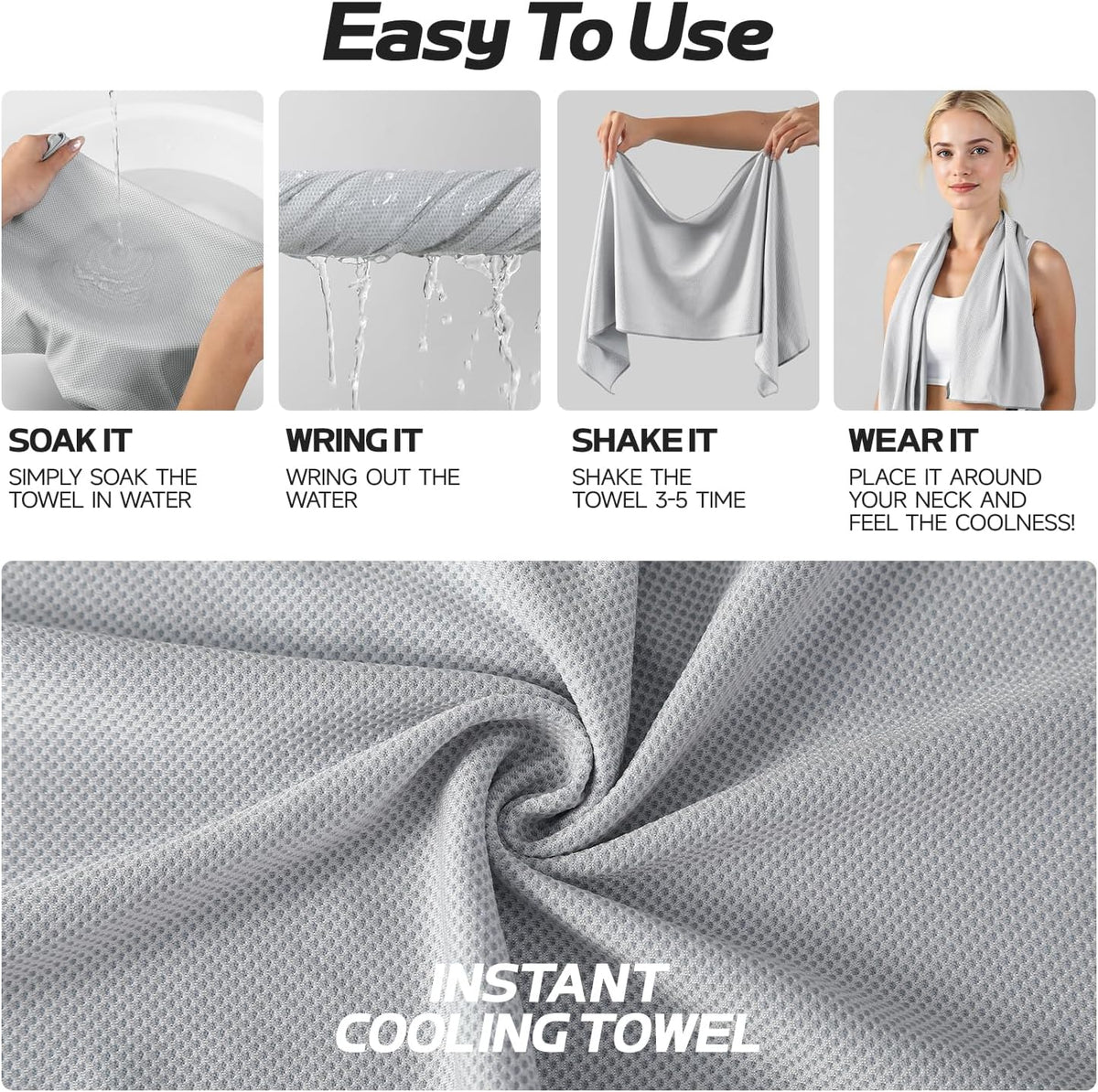 REDKISS 4 Pack Cooling Towels (39"x11"), Ice Towel, Soft Breathable Chilly Towel, Microfiber Towel for Sport, Running, Workout,Gym, Camping & More Activities - Grey