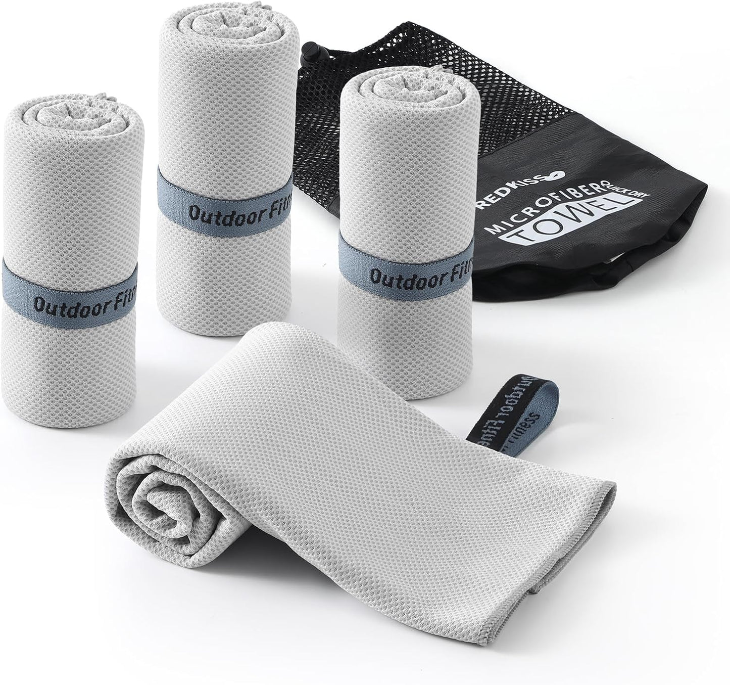 REDKISS 4 Pack Cooling Towels (39"x11"), Ice Towel, Soft Breathable Chilly Towel, Microfiber Towel for Sport, Running, Workout,Gym, Camping & More Activities - Grey