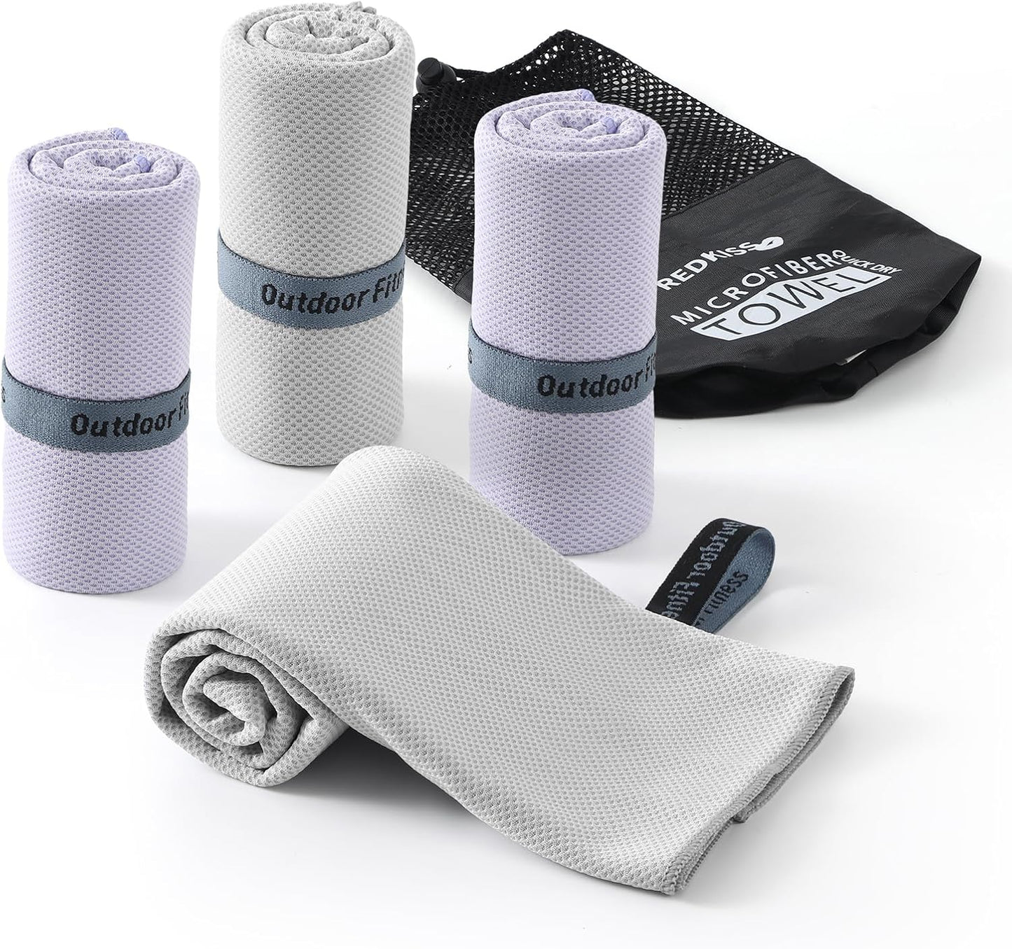 REDKISS 4 Pack Cooling Towels (39"x11"), Ice Towel, Soft Breathable Chilly Towel, Microfiber Towel for Sport, Running, Workout,Gym, Camping & More Activities - Grey