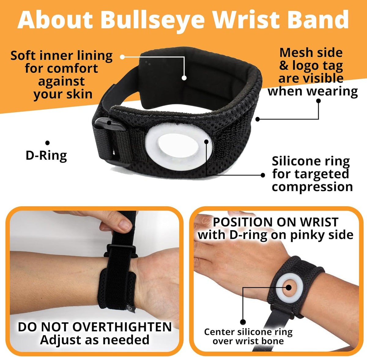 BULLSEYE TFCC Tear Wrist Brace – Adjustable Wrist Band with Silicone Ring Stabilizer for Ulnar-Sided Pain, DRUJ Instability, Tendinitis, Pinky-Side & Repetitive Injury Support – S/M (5.5-7 in)