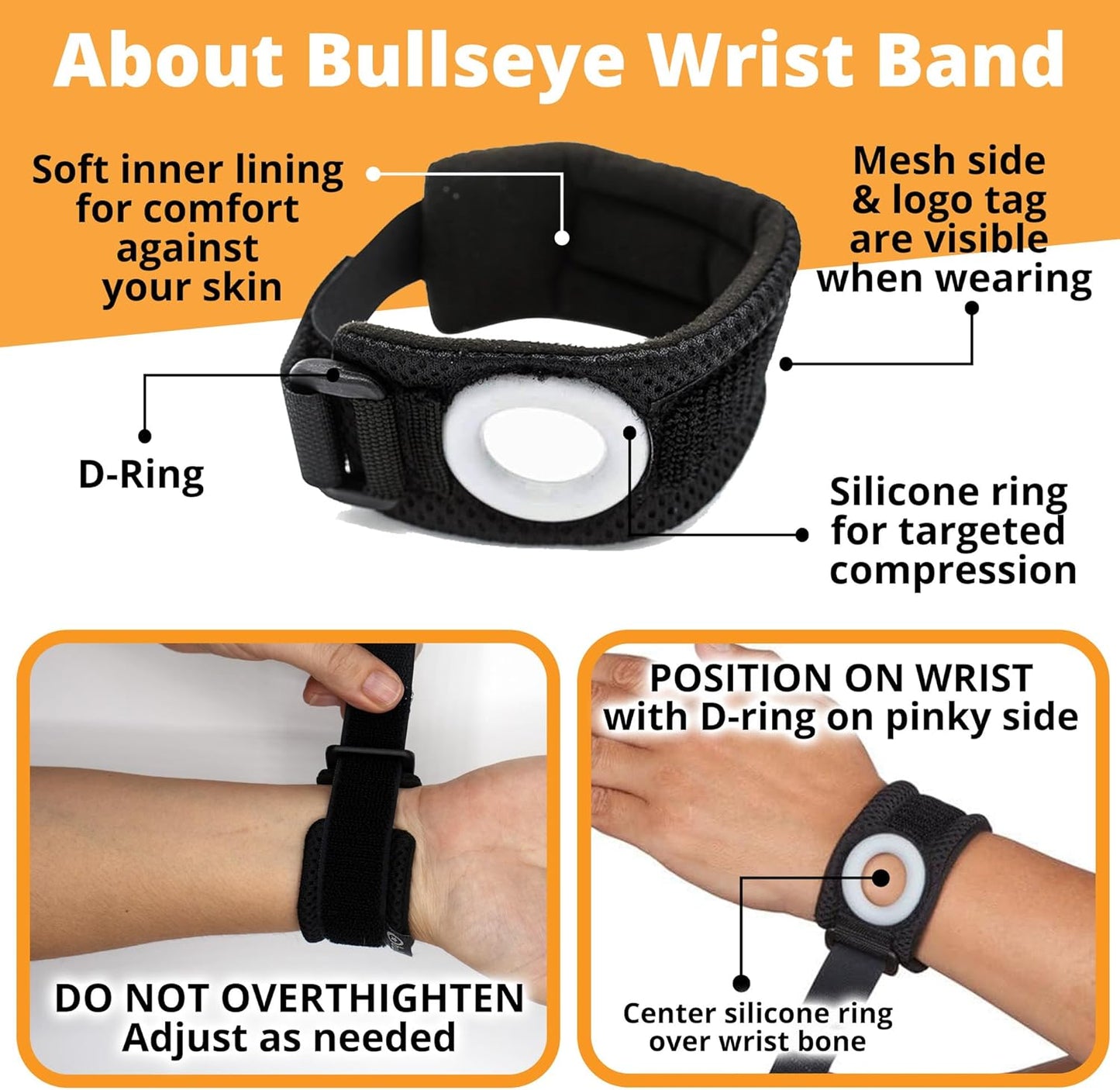 BULLSEYE TFCC Tear Wrist Brace – Adjustable Wrist Band with Silicone Ring Stabilizer for Ulnar-Sided Pain, DRUJ Instability, Tendinitis, Pinky-Side & Repetitive Injury Support – S/M (5.5-7 in)