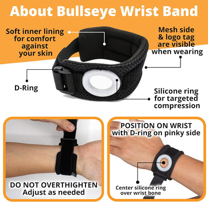 BULLSEYE TFCC Tear Wrist Brace – Adjustable Wrist Band with Silicone Ring Stabilizer for Ulnar-Sided Pain, DRUJ Instability, Tendinitis, Pinky-Side & Repetitive Injury Support – S/M (5.5-7 in)