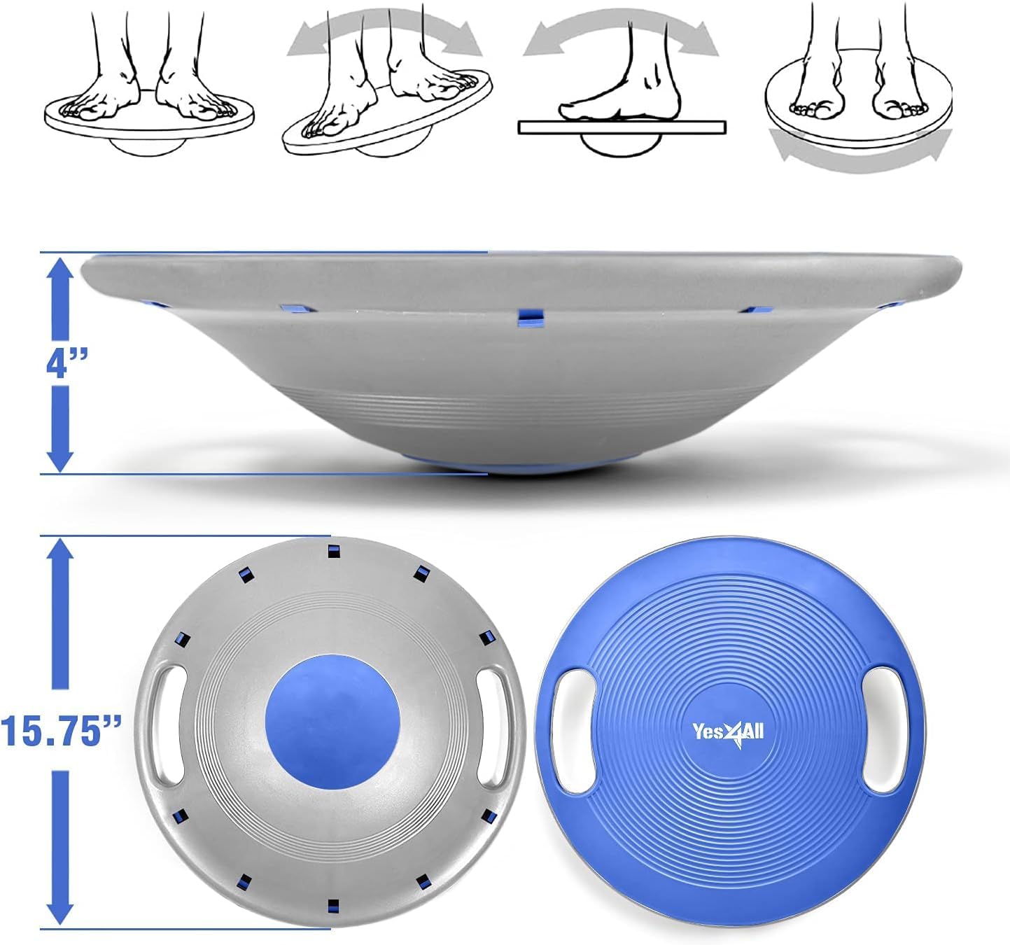 Wobble Balance Board, Plastic Stability Trainer with Handles for Standing Desk, Core Training & Home Gym Workout
