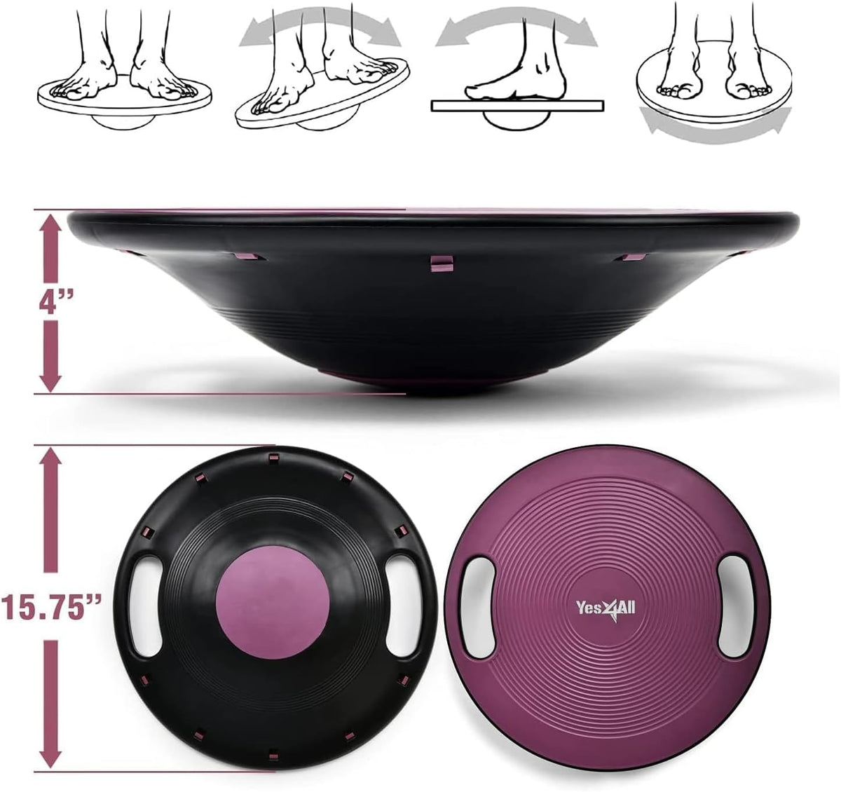 Wobble Balance Board, Plastic Stability Trainer with Handles for Standing Desk, Core Training & Home Gym Workout