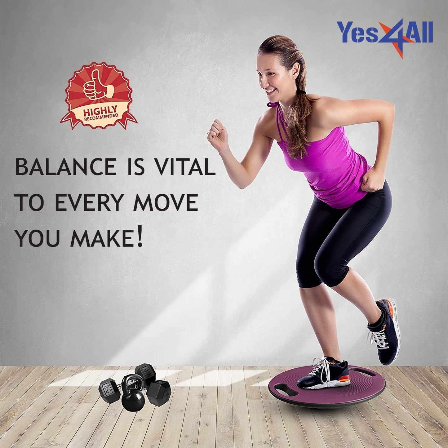 Wobble Balance Board, Plastic Stability Trainer with Handles for Standing Desk, Core Training & Home Gym Workout