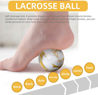 Massage Ball, Lacrosse Ball for Trigger Point Therapy, Deep Tissue, Myofascial Release, Sore Muscle Relief Massager for Neck, Shoulder, Back, Legs, Foot or Muscle Tension - Gold