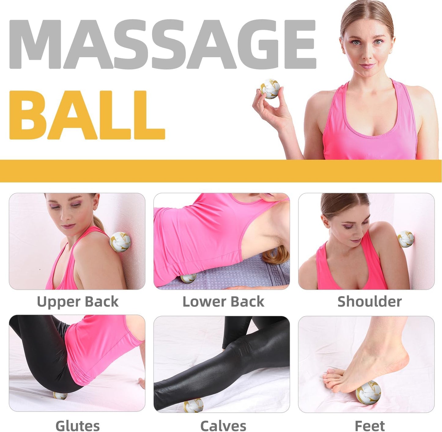 Massage Ball, Lacrosse Ball for Trigger Point Therapy, Deep Tissue, Myofascial Release, Sore Muscle Relief Massager for Neck, Shoulder, Back, Legs, Foot or Muscle Tension - Gold
