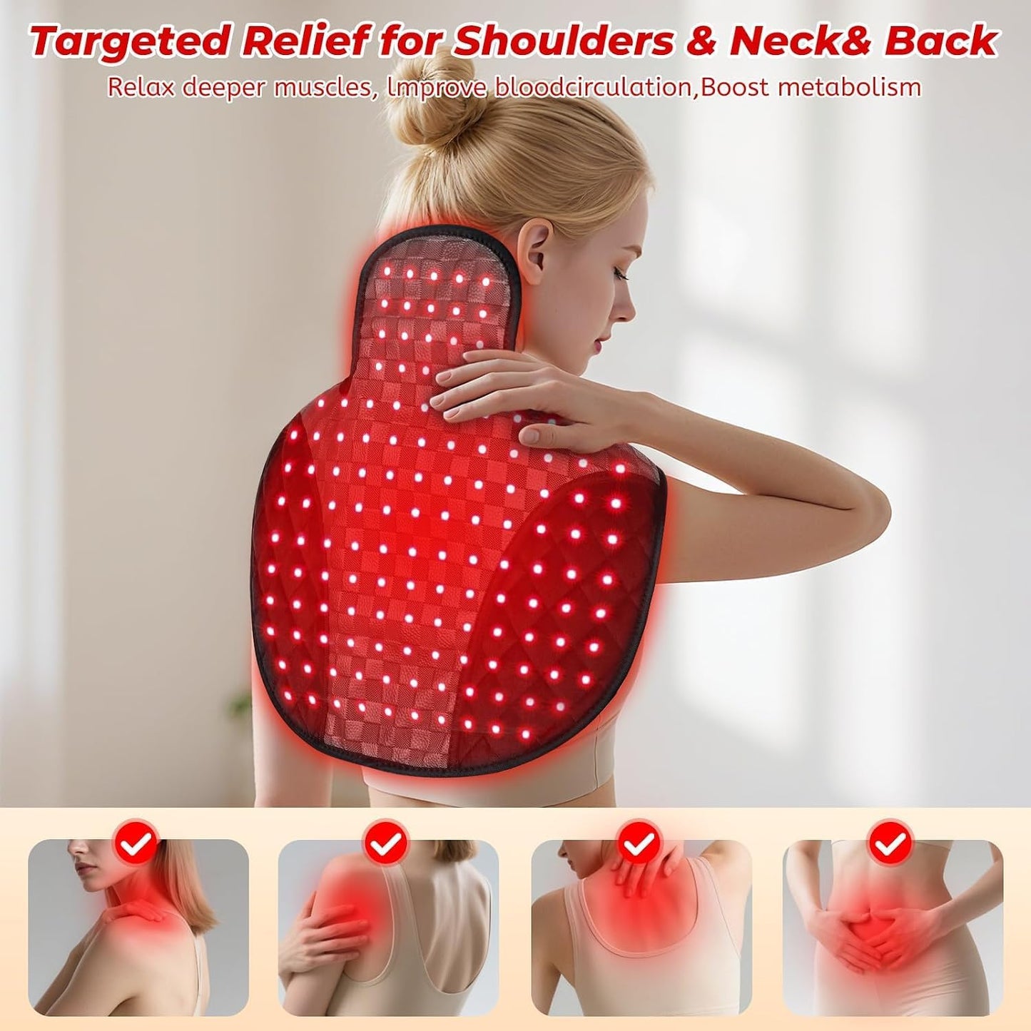 Red Light Therapy for Body, 3-in-1 Near Infrared Red Light Therapy for Shoulder Back Neck, 660nm and 850nm Wearable Red Light Pad with 3 Light Modes, for Office Home Use,Gift for Men Women