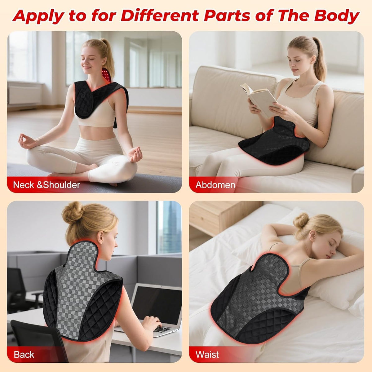 Red Light Therapy for Body, 3-in-1 Near Infrared Red Light Therapy for Shoulder Back Neck, 660nm and 850nm Wearable Red Light Pad with 3 Light Modes, for Office Home Use,Gift for Men Women