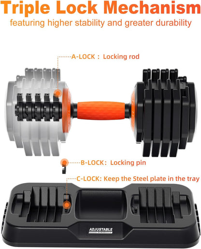 2026 Upgrade Adjustable Dumbbell Set 25lb/50lb, Small Increment in 3-6lb, 1 Hand Quick-Dial, 10-in-1 Adjustable Dumbbells with Tray, Anti-Slip Grip for Home Gym HIIT Strength Training