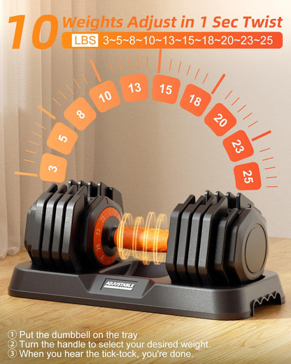 2026 Upgrade Adjustable Dumbbell Set 25lb/50lb, Small Increment in 3-6lb, 1 Hand Quick-Dial, 10-in-1 Adjustable Dumbbells with Tray, Anti-Slip Grip for Home Gym HIIT Strength Training
