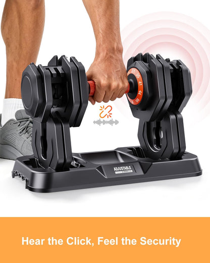 2026 Upgrade Adjustable Dumbbell Set 25lb/50lb, Small Increment in 3-6lb, 1 Hand Quick-Dial, 10-in-1 Adjustable Dumbbells with Tray, Anti-Slip Grip for Home Gym HIIT Strength Training