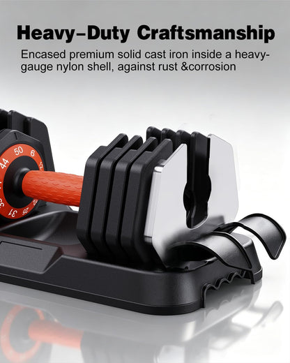 2026 Upgrade Adjustable Dumbbell Set 25lb/50lb, Small Increment in 3-6lb, 1 Hand Quick-Dial, 10-in-1 Adjustable Dumbbells with Tray, Anti-Slip Grip for Home Gym HIIT Strength Training