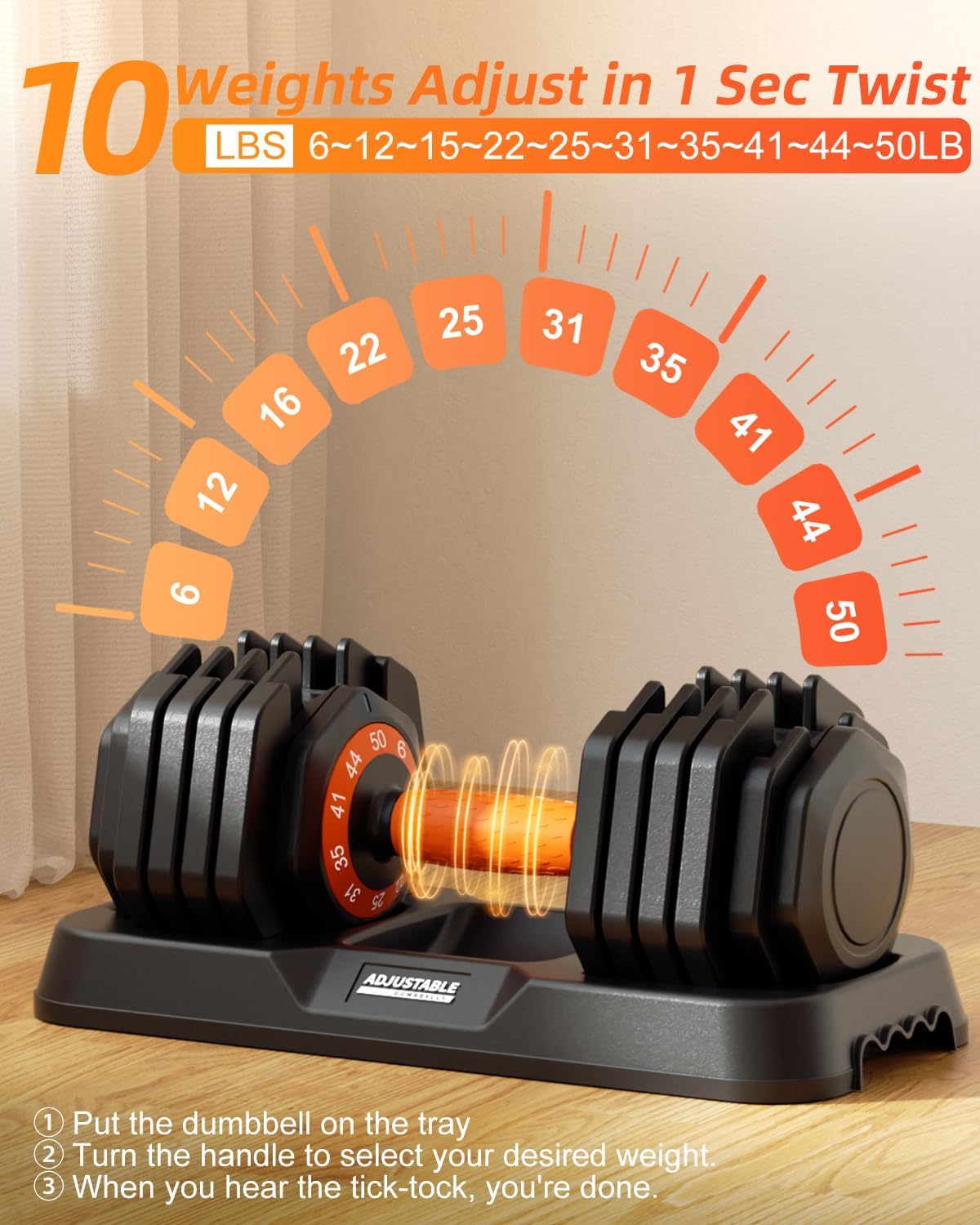 2026 Upgrade Adjustable Dumbbell Set 25lb/50lb, Small Increment in 3-6lb, 1 Hand Quick-Dial, 10-in-1 Adjustable Dumbbells with Tray, Anti-Slip Grip for Home Gym HIIT Strength Training