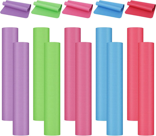 10 Pack Yoga Mats Bulk, 68'' x 24'' x 4mm Thick Yoga Mats for Kids and Adult Gym Mats Bundle Latex Free Exercise Mats with Non Slip Texture for Outdoor Yoga, Pilates or Workout (Multicolor)